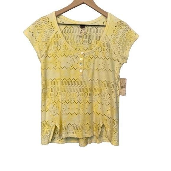 NWT Free People XS Yellow Burnout Distressed Tee Shirt Sunshine Top - Picture 1 of 10